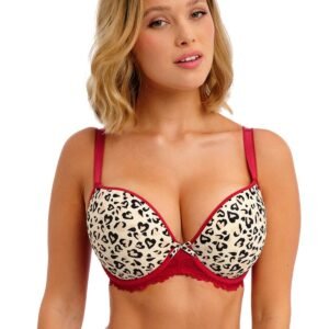 Molded Plunge Red Leopard Bra