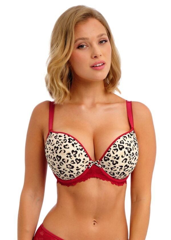 Molded Plunge Red Leopard Bra